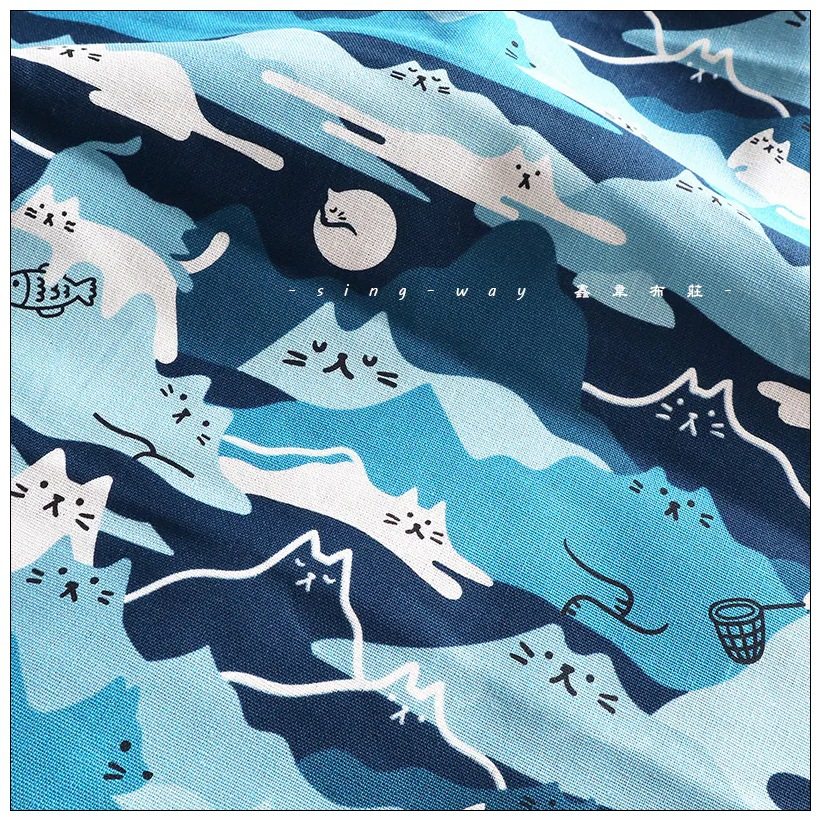 Taiwan Thick Cotton Camouflage Style Abstract Cat Print Fabric Handmade Gold Bag Fabric Pure Cotton Imitation Cotton and Linen