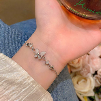 Korean Style Exquisite Zircon Butterfly Bracelet Girl's Light Luxury Niche Girlfriend Student's Bracelet Pull-out Adjustable Bracelet