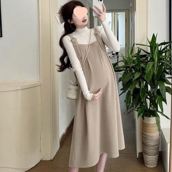 Maternity Wear Autumn and Winter 2025 New Suit Fashionable Sweater Suspender Skirt Autumn Dress Petite Dress Loose Winter and Autumn