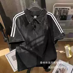 Wasteland Style Short-Sleeve Polo Trendy Printed Retro Street Style Washed Vintage Men's Cotton Polo Shirt Wholesale