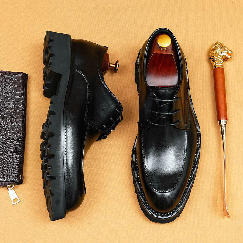 Giày Da Nam Chất Liệu Da Bò Mũi Nhọn Đế Cao