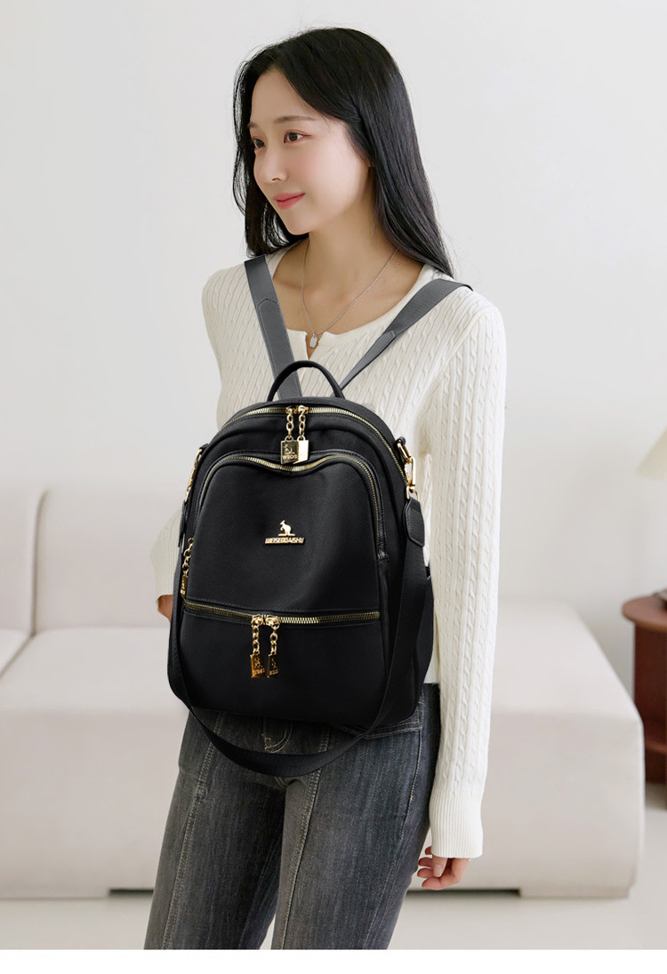 Ba lô nữ nylon chống mài mòn nhiều ngăn tiện dụng đi học đi làm du lịch — Màu đen