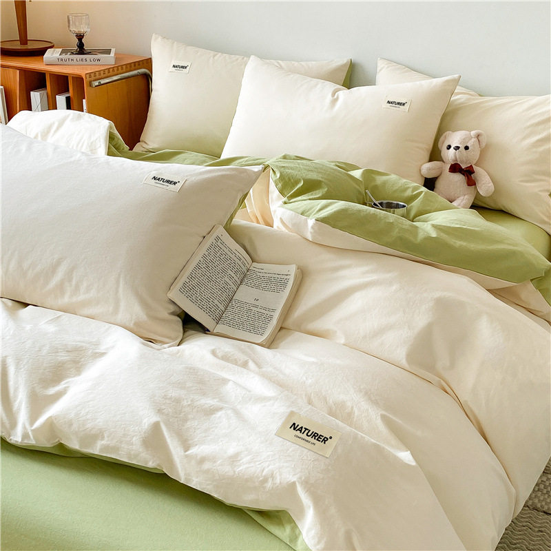 Class A Cotton Four-piece Set Cotton Quilt Cover Nantong Washed Cotton Bedding Solid Color Bed Sheet Quilt Cover Three-piece Set 4