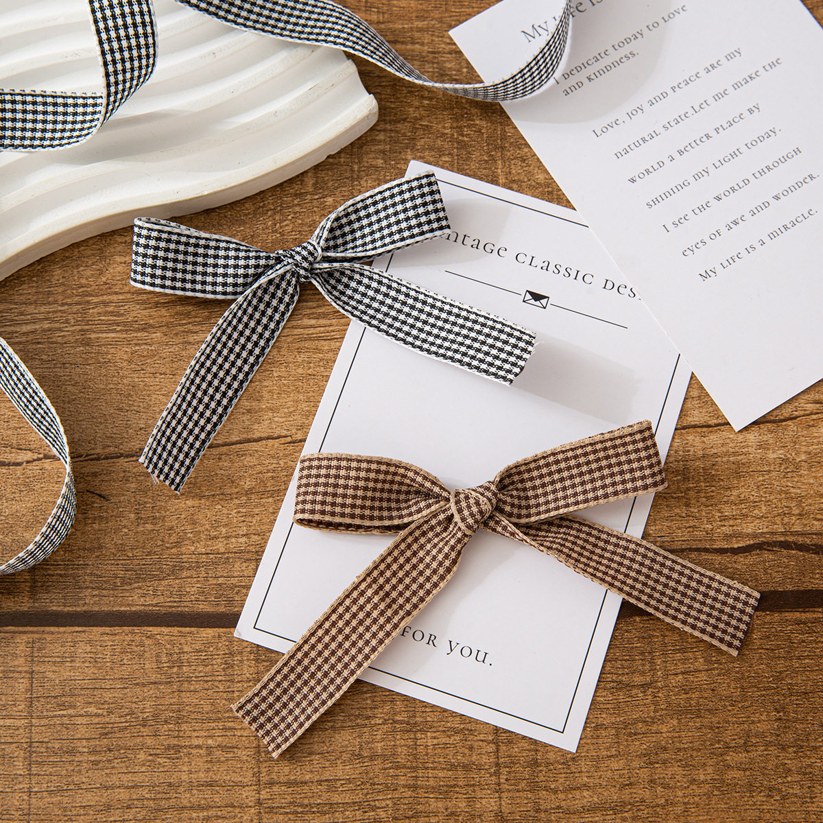 Factory Direct Sales 1cm Two-Color Plaid Webbing Pure Color Plaid Webbing Scottish Mercerized Webbing Gift Box Packaging