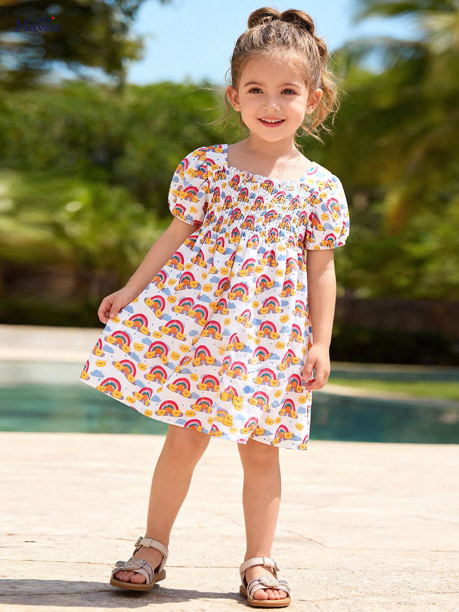 Girls' Summer Short-Sleeve Dress Wholesale from Source Factory, Style Cute Casual Kids' Dress