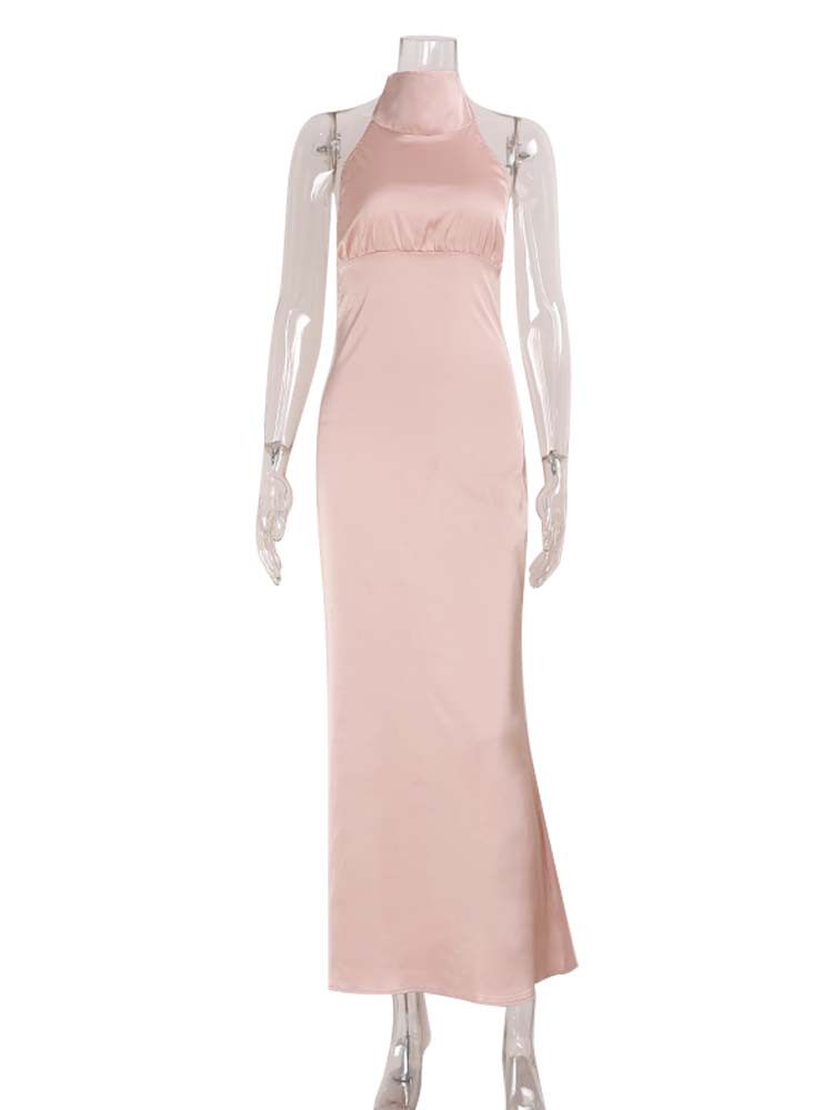 Elegant Womens Long Dress Fashionable Slim Fit Halter Neck Waist Cinching Bodycon Style Perfect for Parties and