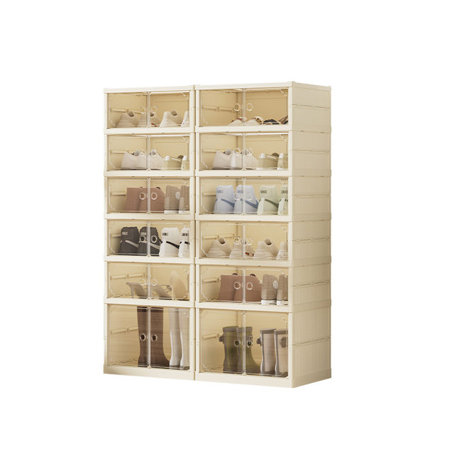 Double row foldable storage integrated shoe rack