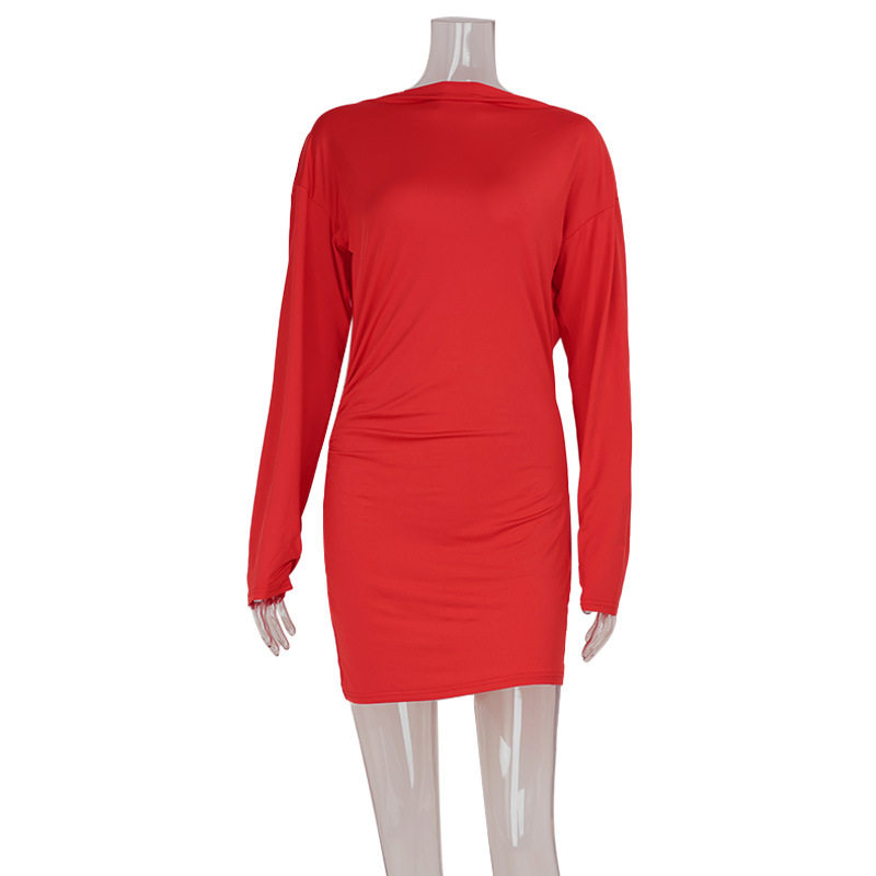 Elegant Red V Neck Backless Dress Slim Fit Solid Color Sophisticated Style Perfect for Parties and Formal Events