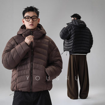 190g Genuine White Duck down Multi-Color Hooded Lightweight Ribbed down Jacket for Men, Winter 2025 New Style, Loose Trendy Brand Outerwear