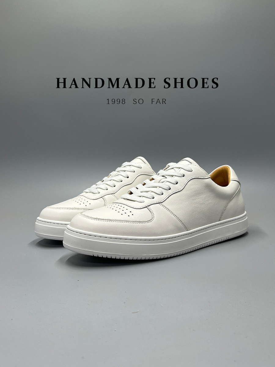 Giày sneaker nam da bò lớp đầu tiên đế bằng đệm khí cổ điển dễ phối — Màu nâu, Màu đen, Màu trắng