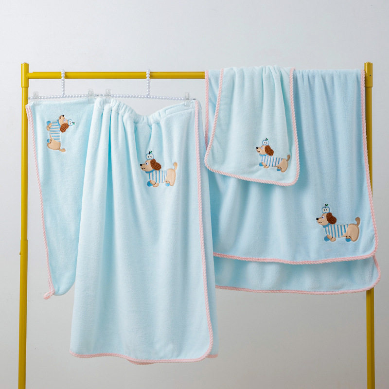 Cute Cartoon Apple Dachshund Household Towel Bath Towel suit Student Dormitory Coral Fleece Soft Absorbent Set Towel