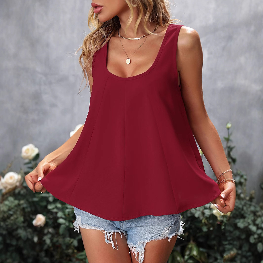 Sleeveless Square Neck Womens Solid Color Tank Top Lightweight Fabric Casual Style Versatile for Summer Wholesale