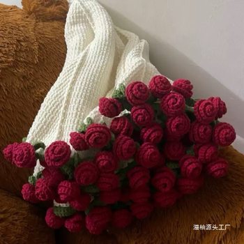 Rose Bouquet Blanket, Hand-Knitted DIY Material Kit, Yarn Ball, Crocheted Flower Blanket, Lily of the Valley Blanket, Finished Product