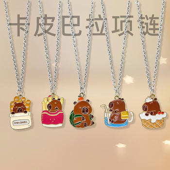Cartoon Cute Capybara Kabibala Alloy Pendant Children's Necklace Cute Male and Female Student Accessories Bone Chain Cross Border