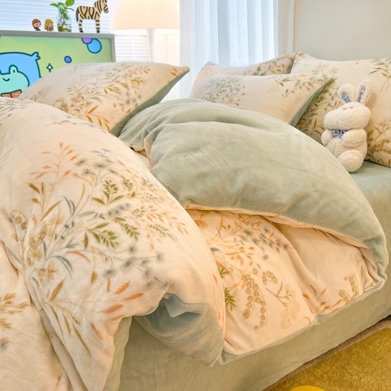 Category a Maternal and Infant Grade Bedding Milk Velvet Four-Piece Winter Accessible Luxury High-End Quilt Cover Coral Three-Piece Set