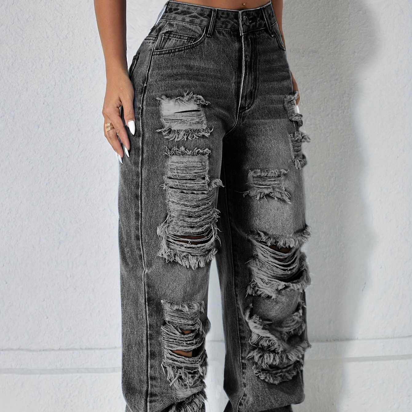Casual Ripped Straight Leg Womens Jeans Versatile Trendy Comfortable Perfect for Everyday Wear Ready to Ship