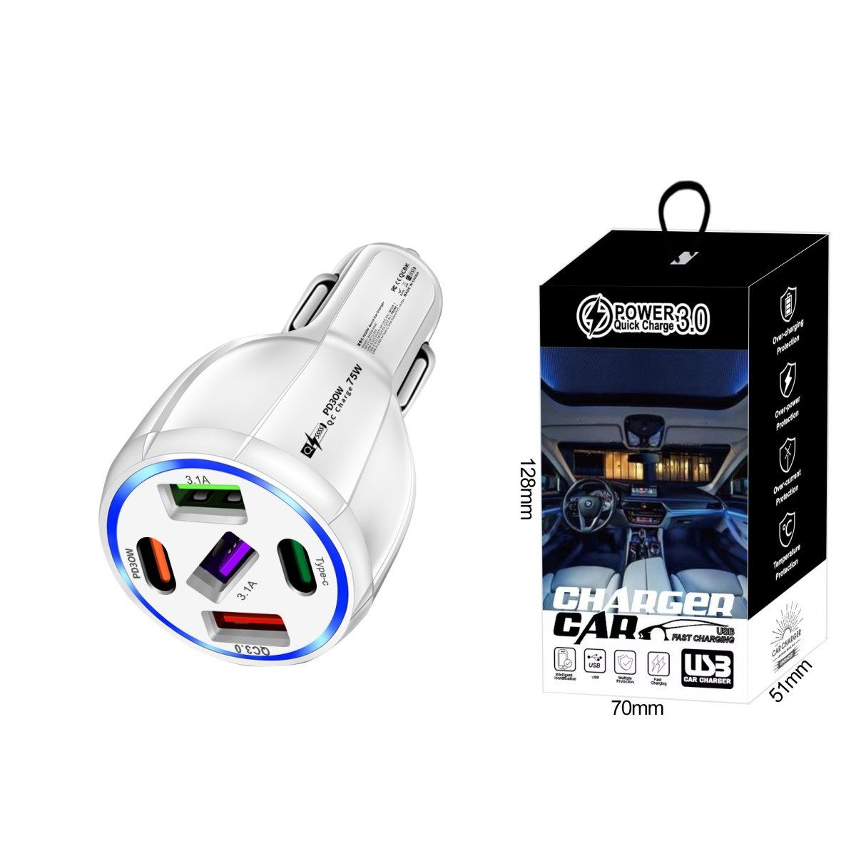 Multi-Port Pd USB Car Charging Mobile Phone Type-C Adapter Qc3.0 Fast Car Charging