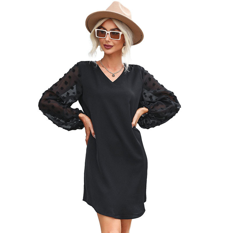 Black Long Sleeve Loose Dress Elegant Autumn Style Inspired by Hepburn Wholesale Available fast shipping