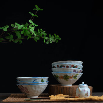 6.5inch Hand-Pinched Conical Bowl Jingdezhen High-Temperature Underglaze Color Handmade Hand-Painted Ceramic Tableware Rice Noodle Bowl National Trend