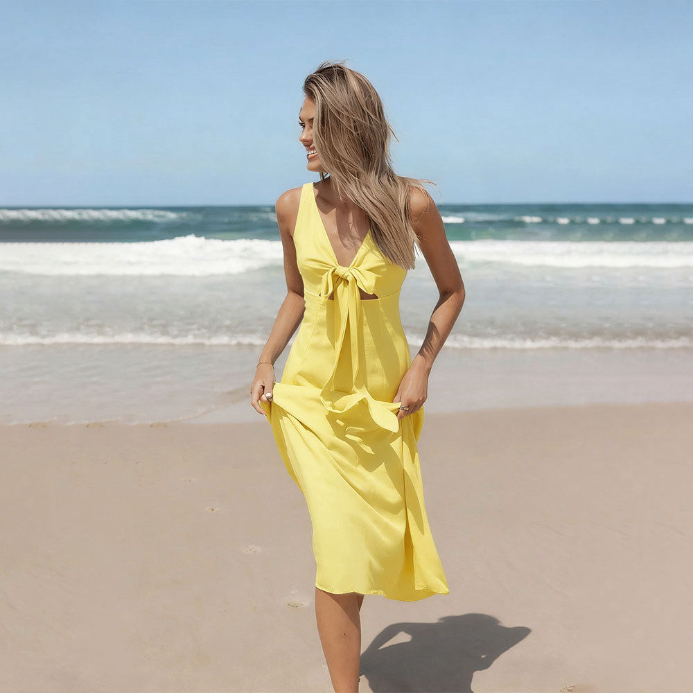 Womens Backless Maxi Dress Deep V Neck Adjustable Straps Beach Vacation Style Perfect for Birthdays Wholesale