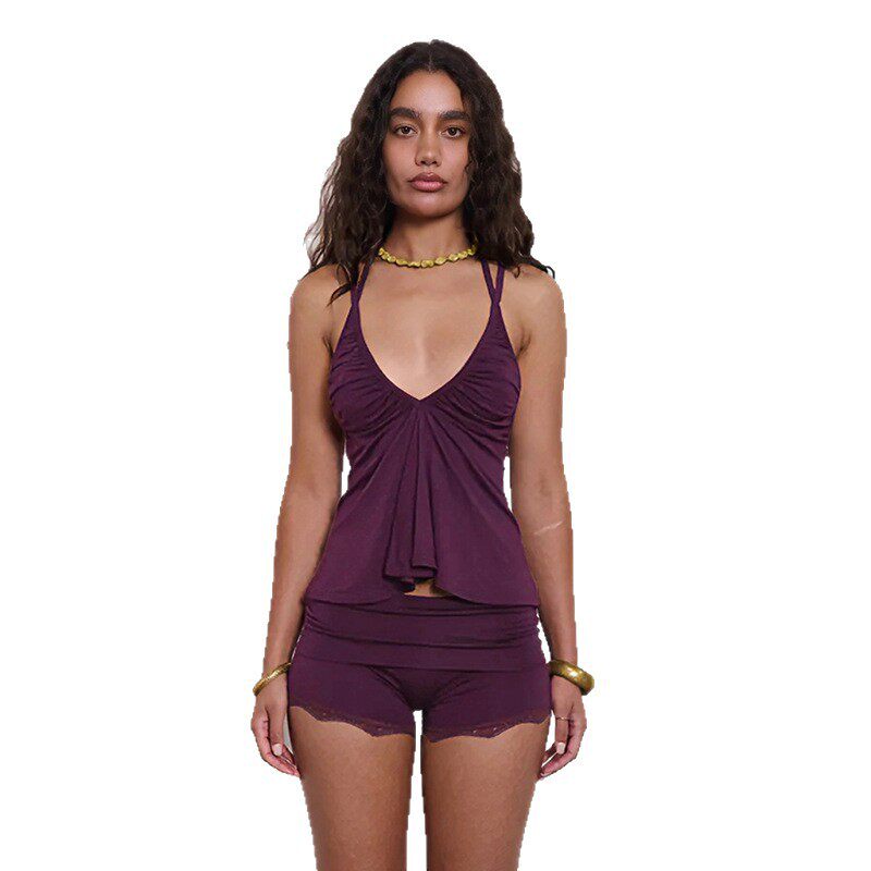 Summer Womens Crop Top Sexy V Neck Halter Neck Solid Color Casual Wear for Parties or Outings Wholesale Available