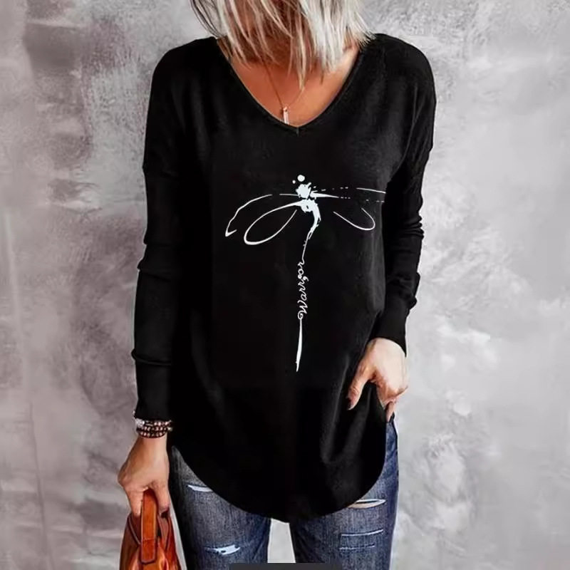 Womens V Neck Long Sleeve T Shirt Loose Fit Summer Style Bamboo Fiber Fabric Wholesale Available