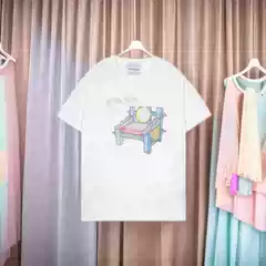 Summer 2025 Casablanca Short sleeved Cross border Trendy Brand Leisure Art Style Stool Logo Printed Fat Guy T-shirt