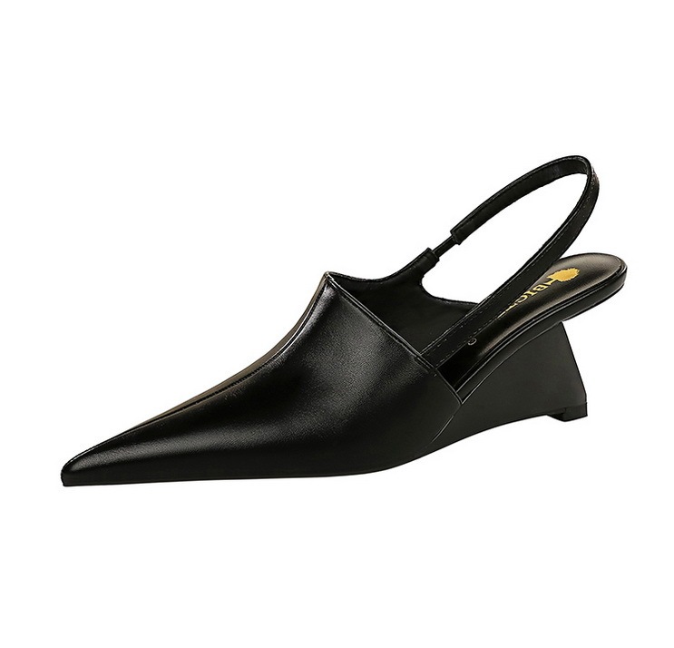 Giày cao gót nữ mũi nhọn gót dốc 6.5cm phối quai hậu khoét lỗ — Màu đen, Màu mơ, Màu trắng