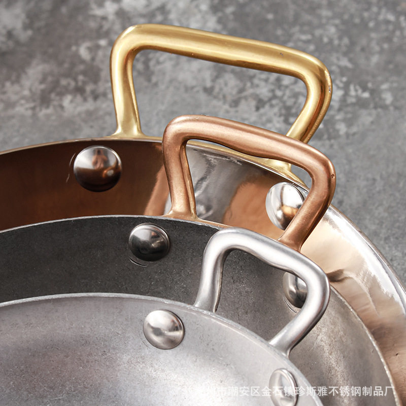 Three-Layer Stainless Steel Egg-Shaped Frying Pan, Thickeneded Fish Stove Plate, Double-Eared Seafood Plate, Crayfish Plate, Western-Style Baked Rice Steak Plate