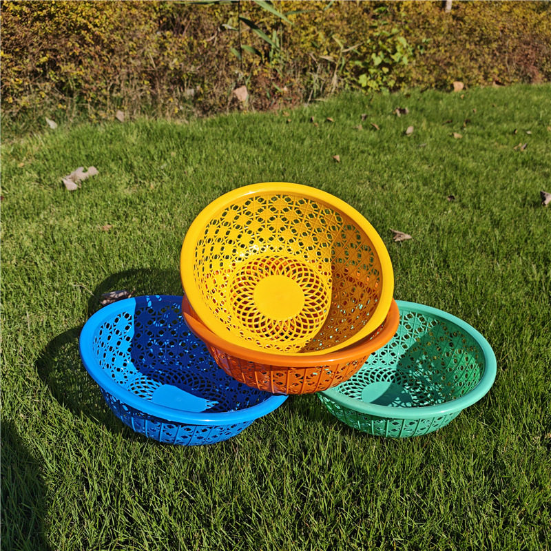 Drain Basket Plastic Cut Out Kitchen Household Vegetable Washing Basket Vegetable Basket Fruit Basket Round Drain Sieve