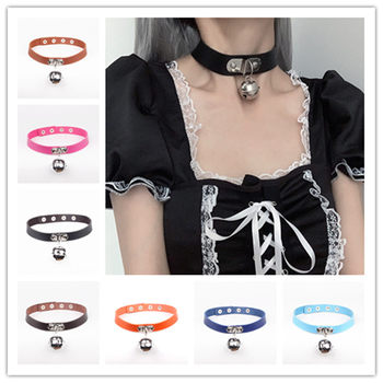 Korean Couple pu Leather Pendant Bell Collar Necklace Jewelry Women's Short Accessories Necklace Chain