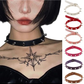 Cross-Border Punk Style Gothic Choker Spiked Collar Stylish Exaggerated Versatile Leather Necklace European and American Dark Neck Ring