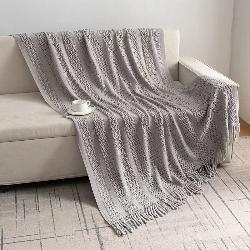 Solid Color Tassel Knit Blanket, Sofa Blanket, Office Nap Blanket, Air Conditioning Blanket, Bed Runner, Blanket, Ins Style
