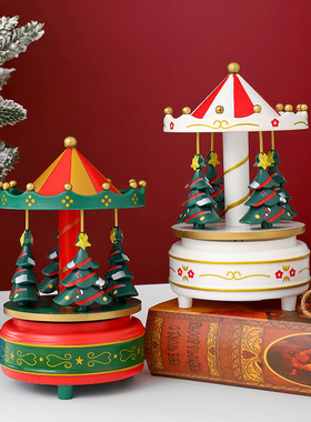 圣诞树旋转木马八音盒创意礼品圣诞节礼物音乐盒装饰摆件跨境