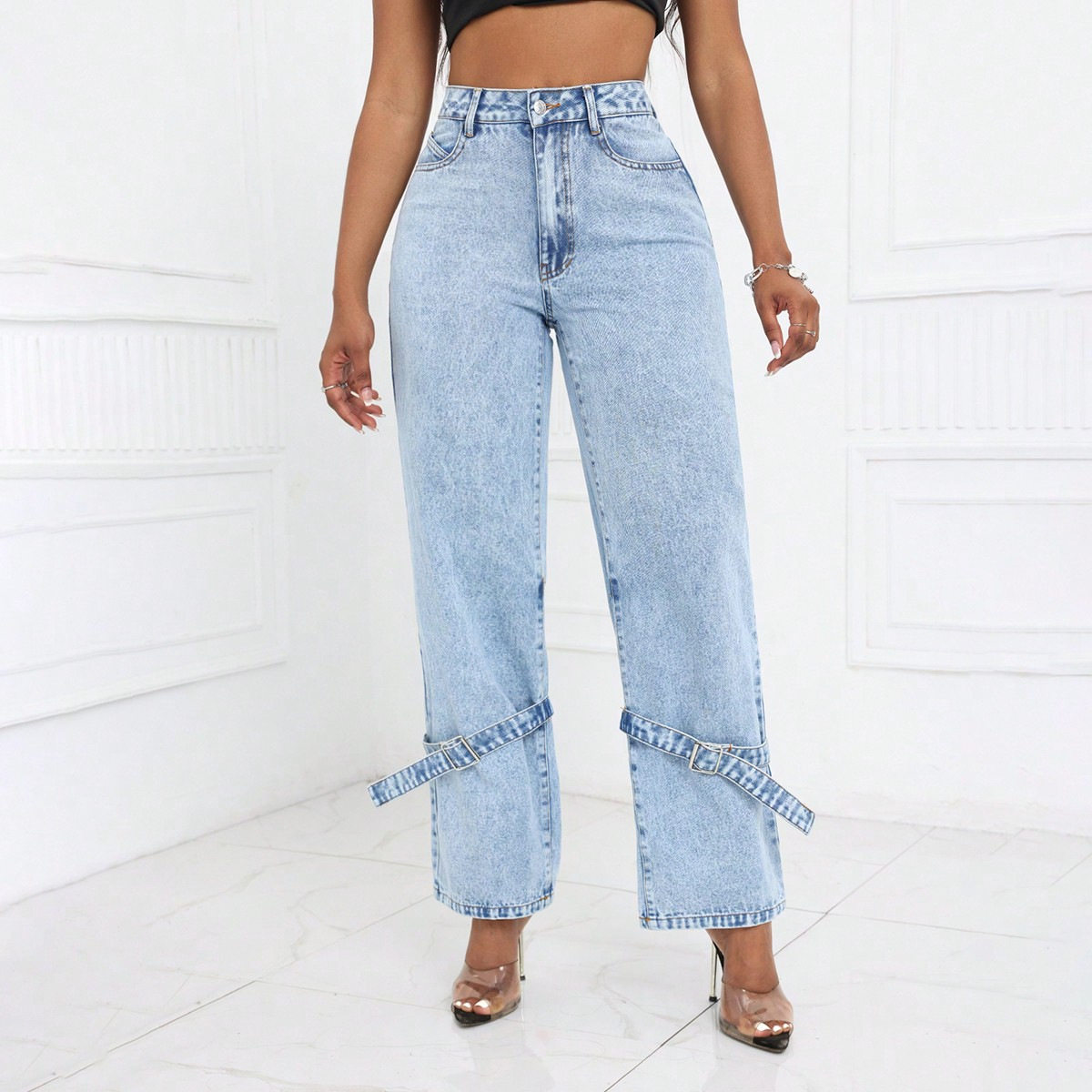 High Waisted Loose Fit Straight Leg Jeans Womens Denim Trousers Casual Wear for Everyday Use Wholesale Available