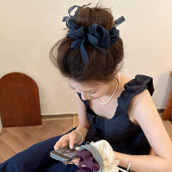 Korean-Style Design Bow Scrunchie for Women, Simple Versatile Fashion High-Elasticity Hair Tie for Bun Hairstyles