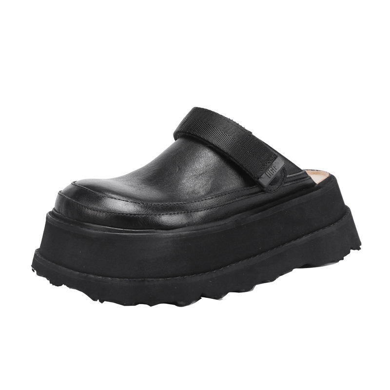 Dép mule nữ mũi vuông gót thấp phong cách cổ điển — đen, màu kaki
