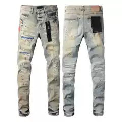 European and American Street Fashion Brand Spring New Smoky Grey Splash Ink Ripped Jeans Men's Stretch Slim-fit Slimming Skinny Pants