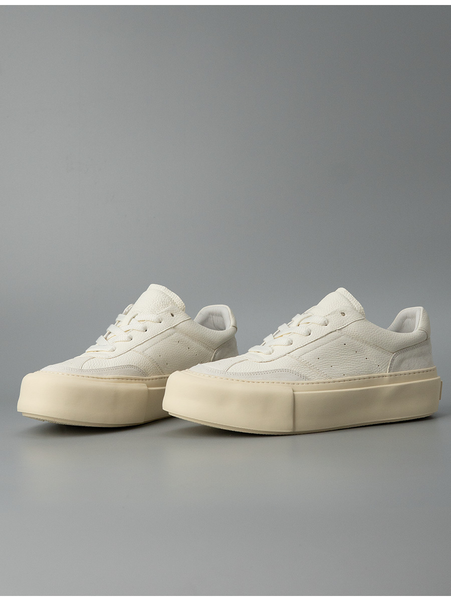 Giày sneaker nam da bò đế dày phong cách tối giản — Màu trắng