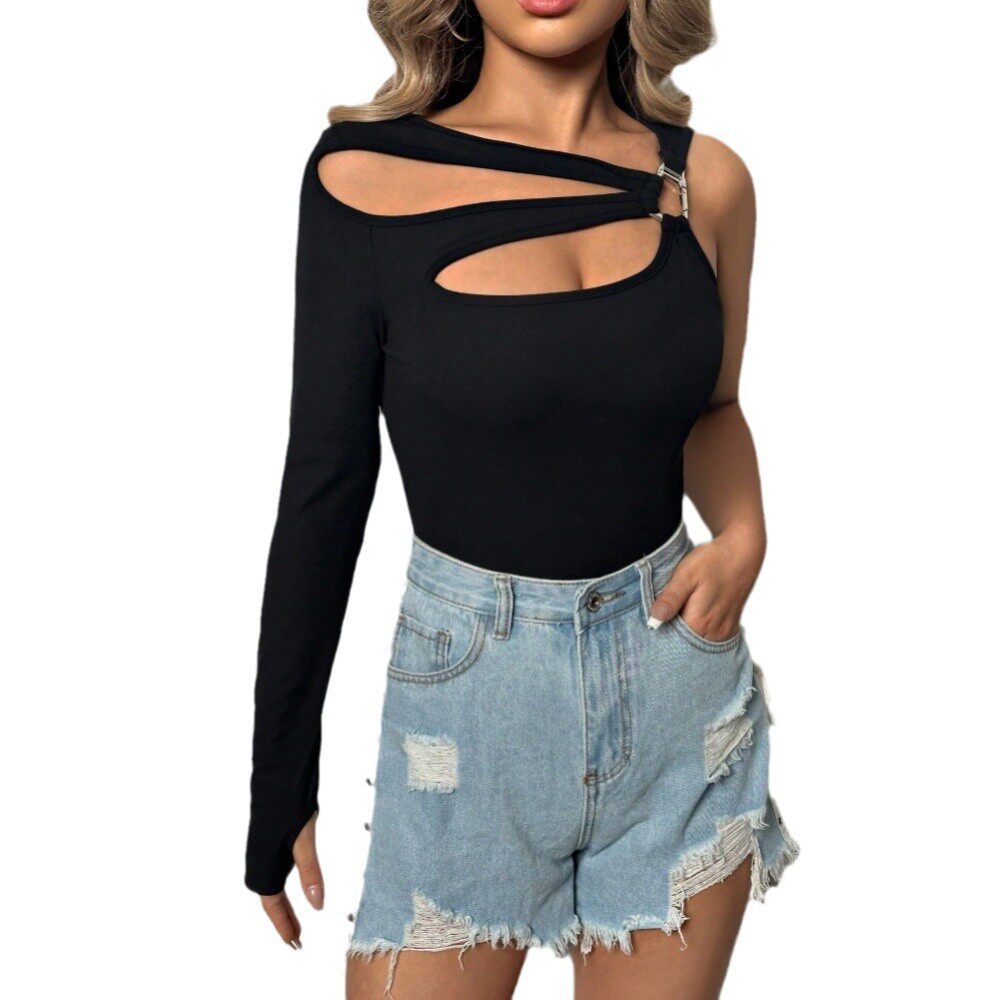 Womens Street Style T Shirt Unique Irregular Design Cropped Length Trendy Look Casual Wear for Everyday Use