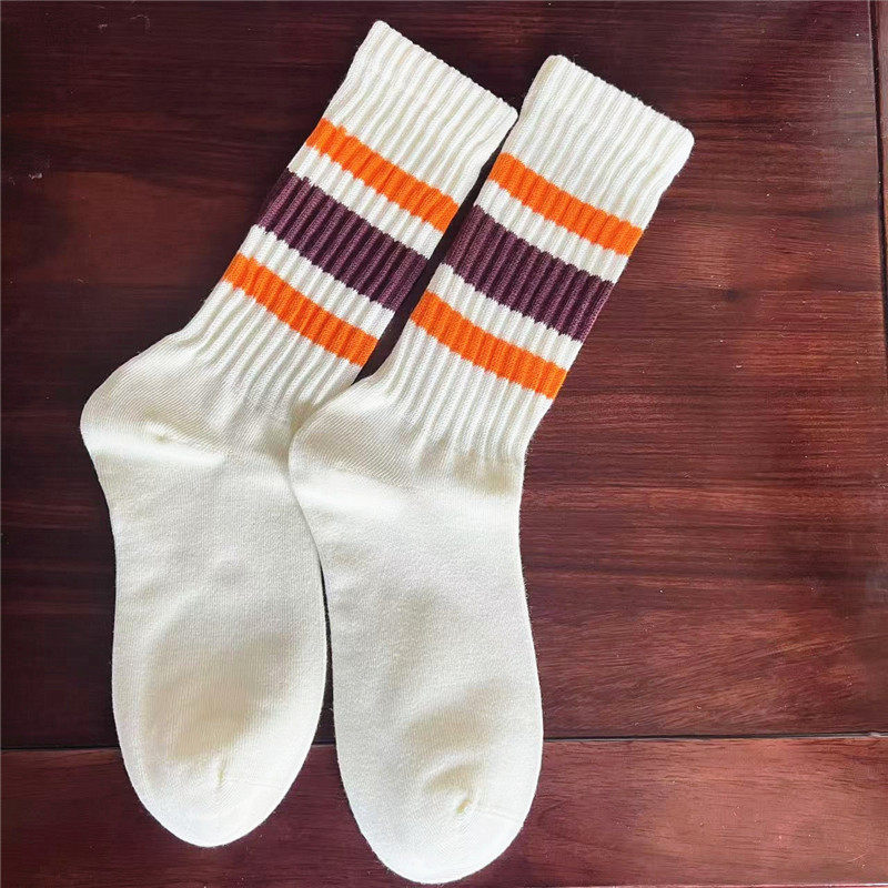 潮牌cityboy日系粗线条纹长袜女堆堆袜棉运动复古中筒袜子男ins潮