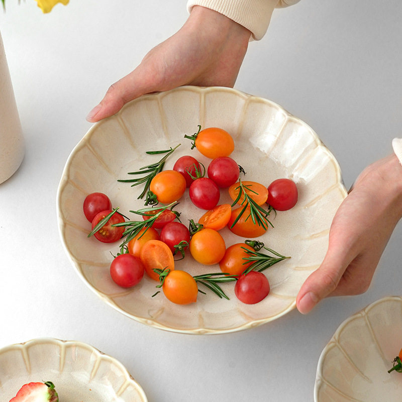 Mino-Yaki Japanese Imported Household Flat Plate Japanese Retro Creative Breakfast Plate Ceramic Dish Plate Sweet White Glaze Plate