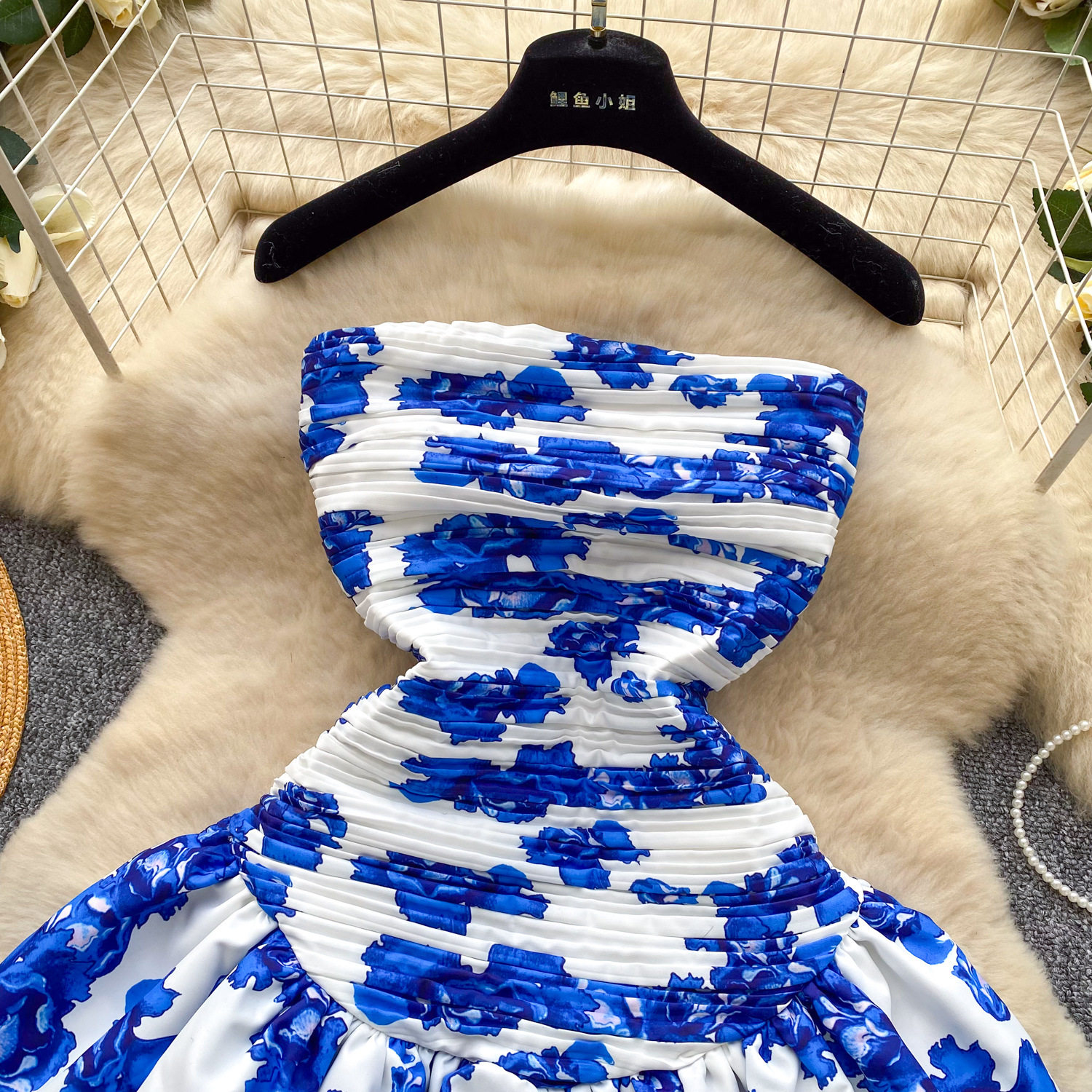 Off Shoulder Ruffle Hem Mini Dress French Vacation Style Pleated Elastic Fabric Unique Design Perfect for Summer