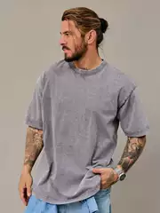 Heavy Weight Distressed Short-Sleeved T-Shirt Men's Summer New Round Neck Loose Oversize American Retro Ins Trendy Brand Top