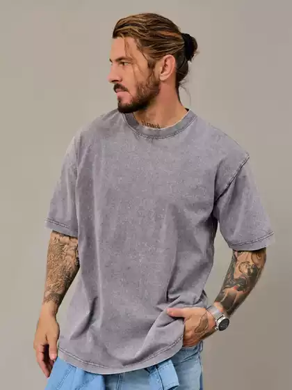 Heavy Weight Distressed Short-Sleeved T-Shirt Men's Summer New Round Neck Loose Oversize American Retro Ins Trendy Brand Top