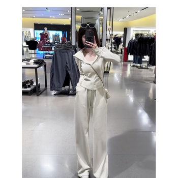 Plus Size Fat mm Spring and Autum Fashionable and High-End Slimming Look Two-Piece Women's Hooded Sweatshirt Apricot Casual Sports