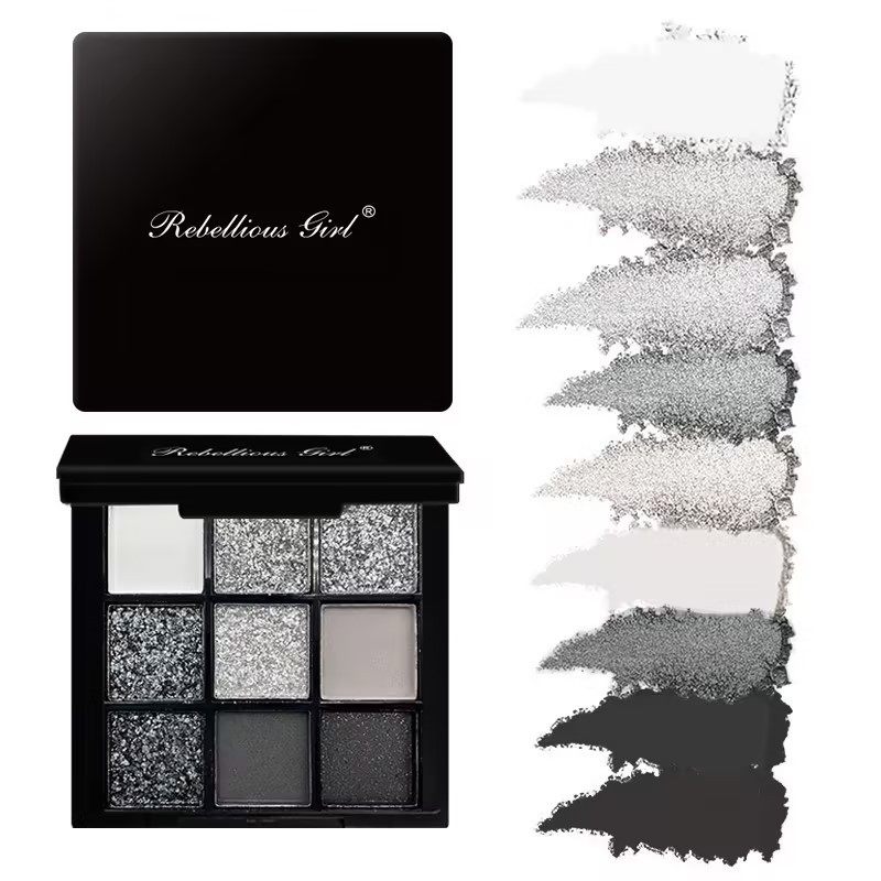 Cross-border Black Swan Nine-color Eye Shadow Plate Smoky Makeup Dark Punk Pearlescent Matte Metal European and American Nine-color Eye Shadow