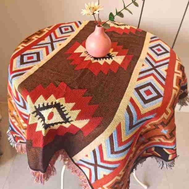 Cross-Border Outdoor Picnic Tablecloth Moisture-Proof Floor Mat Ethnic Style Multi-Purpose Line Blanket B&B Decorative Blanket Background Image