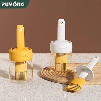 Household Kitchen Oil Brush Cartoon Glass Oil Storage Bottle High Temperature Resistant Food Grade Silicone Oil Brush for Baking