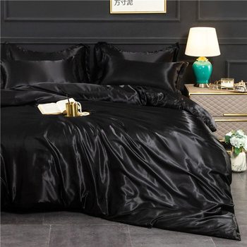 Summer ice silk four-piece quilt cover bedding silky black quilt cover student bed hat three-piece set wholesale